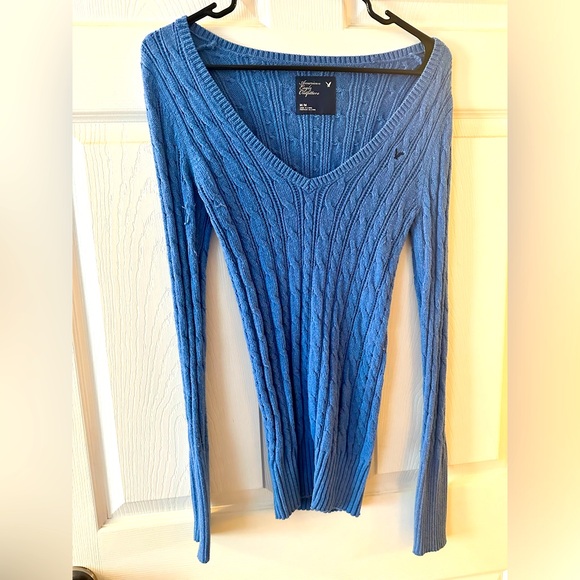American Eagle Outfitters Sweaters - American Eagle Blue Cable Knit Sweater V-neck - Medium